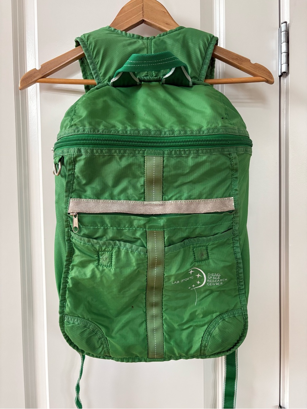 Vintage Y2K Diesel Industry Green Nylon Backpack Spare Parts Space Research